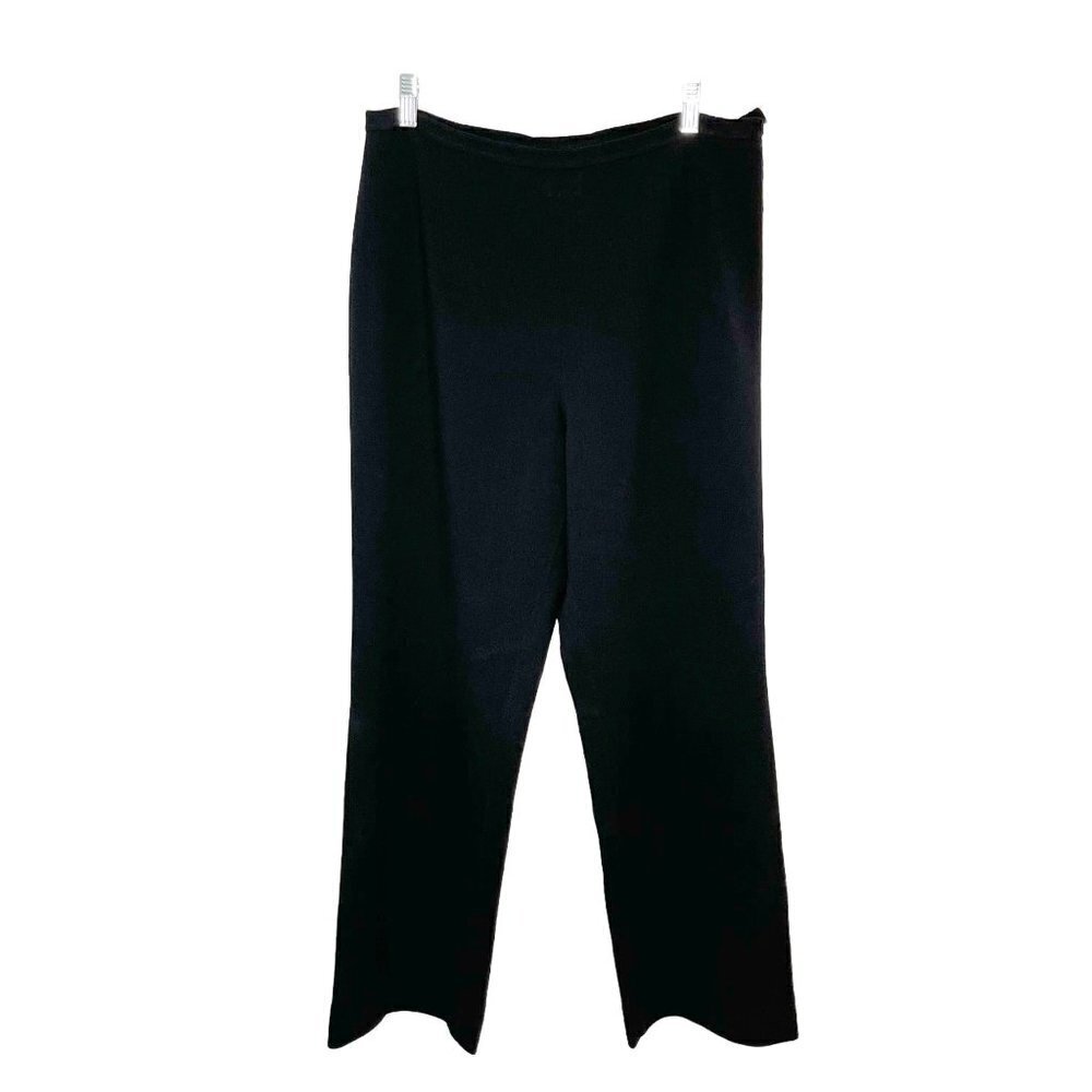 Lafayette 148 Virgin Wool Black Pants wide straight leg Trousers Size 8